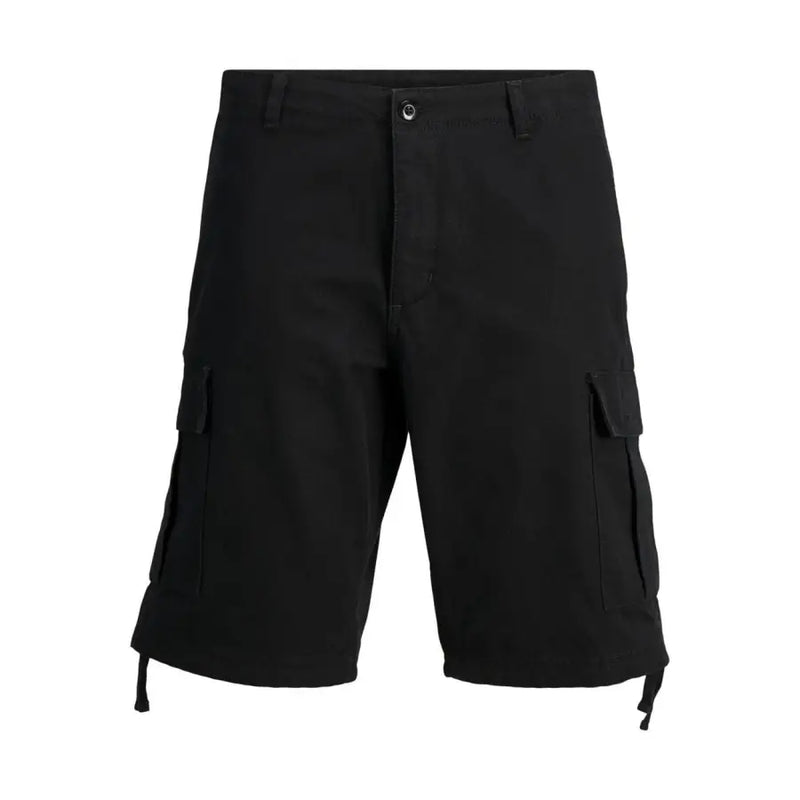 Jack & Jones Schwarze Herrenshorts aus Baumwolle mit mehreren Cargotaschen und verstellbarem Kordelzug am Saum