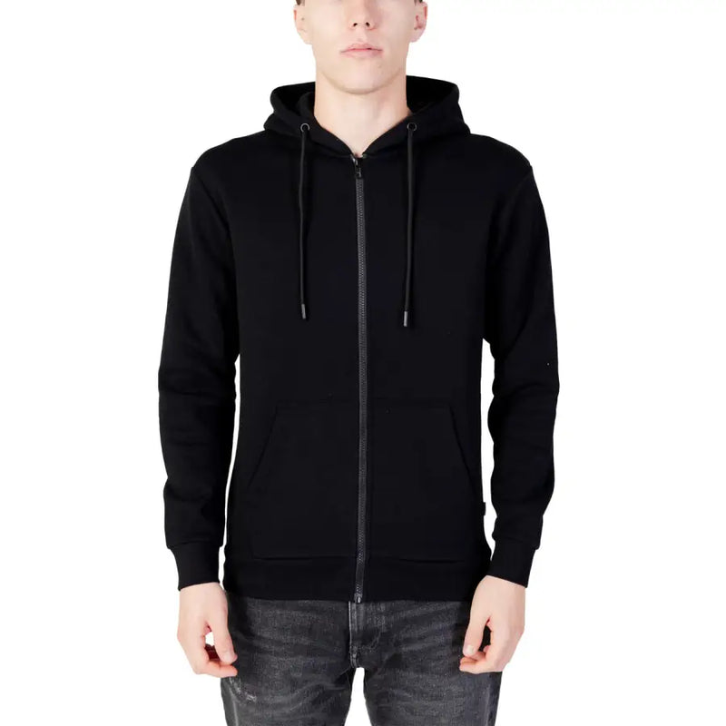 Men’s black zip-up hoodie with drawstrings from Jack and Jones for men
