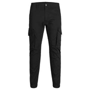 Jack & Jones black men trousers cotton blend cargo pants with multiple pockets and button closure front view
