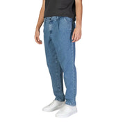 Jack & Jones blue cotton jeans for men featuring light-wash denim with a relaxed straight-leg cut and classic stitching