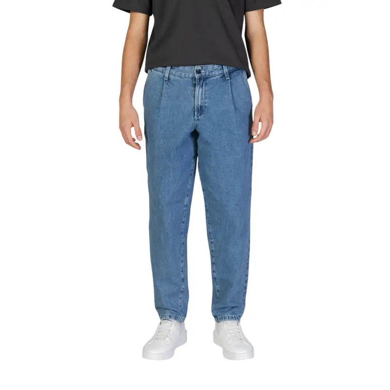 Jack & Jones blue cotton jeans for men with light-wash relaxed straight-leg denim and classic stitching fall winter