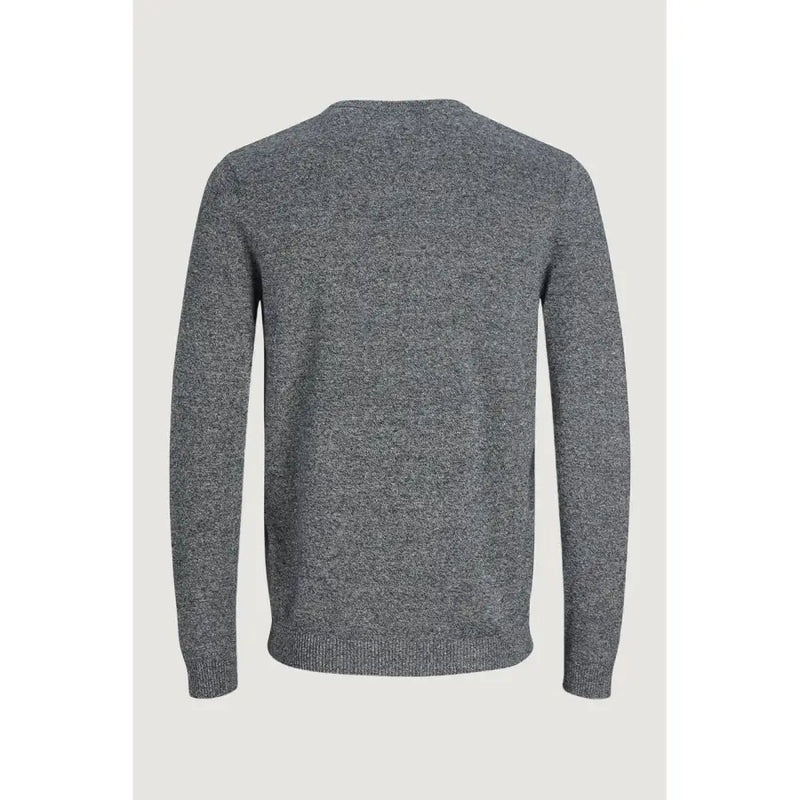 Jack & Jones blue cotton round neck sweater in gray heathered knit with ribbed cuffs and a round neckline