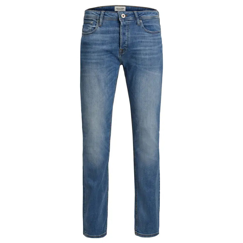 Jack & Jones Blaue Herrenjeans aus Denim mit verwaschenem Look und klassischem Five-Pocket-Design im Used-Look.