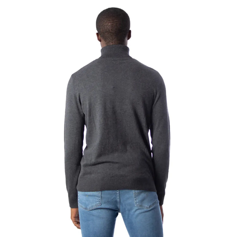 Dark gray ribbed collar and cuffs turtleneck sweater for men by jack & jones in soft knit fabric