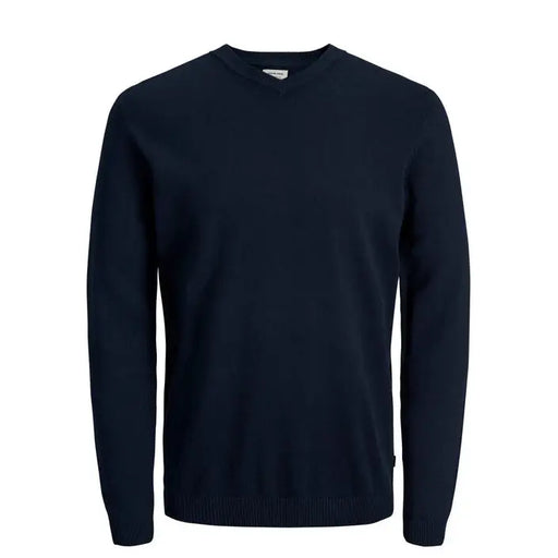 Navy blue crew neck sweater with long sleeves by Jack & Jones Men Knitwear
