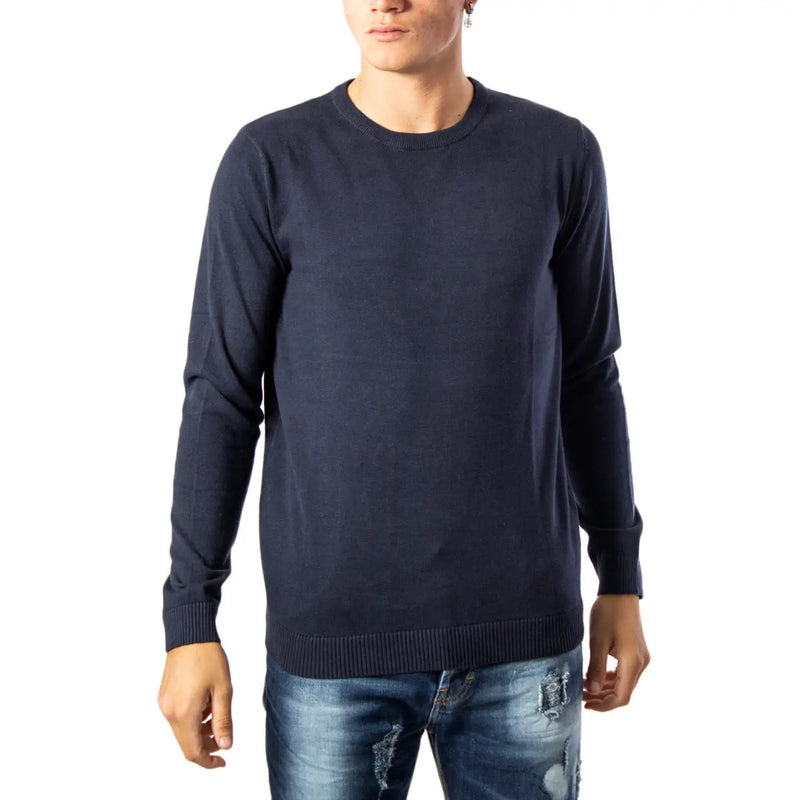 Jack & Jones Baumwollpullover für Herren in Marineblau mit gerippten Bündchen und Saum, Vorderansicht
