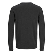 Jack & Jones Baumwollpullover für Herren in Dunkelgrau mit strukturiertem Strickgewebe und gerippten Bündchen, Vorderansicht