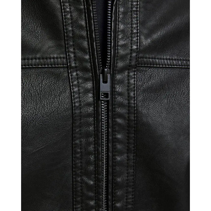 Jack & Jones Herren-Blazer aus schwarzem Polyester mit langem Reißverschluss, mittigem Reißverschluss und Ziernähten
