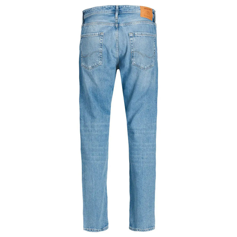 Jack and jones men blue light-wash denim jeans with straight-leg cut 100 percent cotton fall winter wear