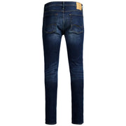 Jack & Jones Herren-Jeans aus blauem, schlichtem Stretch-Denim in schmaler Passform mit dezenter Waschung an den Oberschenkeln in Dunkelblau