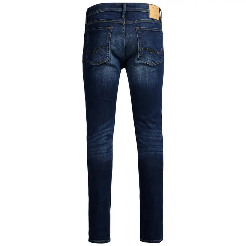 Jack & Jones Herren-Jeans aus blauem, schlichtem Stretch-Denim in schmaler Passform mit dezenter Waschung an den Oberschenkeln in Dunkelblau