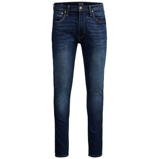 Dunkelblaue, schmal geschnittene Stretch-Jeans für Herren von Jack and Jones mit klassischem Five-Pocket-Design und dezenter Waschung