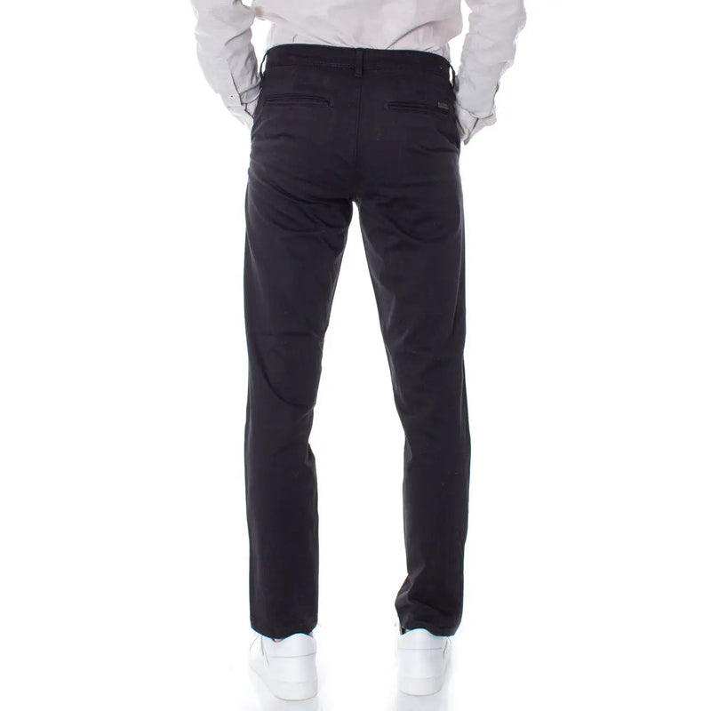 Black slim fit Jack and Jones men cotton chino trousers with subtle stitching details in regular fit style