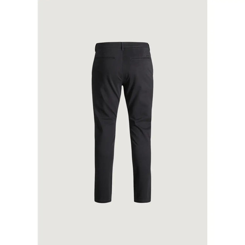 Black slim-fit cotton trousers by Jack and Jones featuring a sleek modern design with subtle stitching details