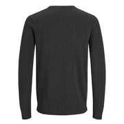 Grauer melierter Rundhals-Strickpullover von Jack and Jones aus Baumwolle mit weichem, strukturiertem Strickmaterial und gerippten Bündchen.