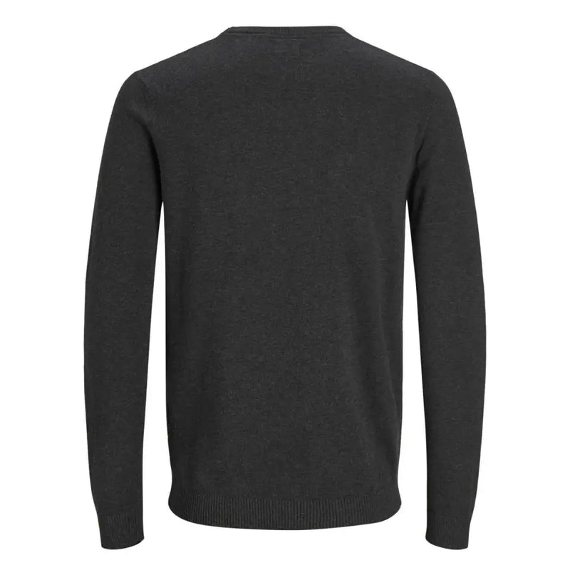 Grauer melierter Rundhals-Strickpullover von Jack and Jones aus Baumwolle mit weichem, strukturiertem Strickmaterial und gerippten Bündchen.