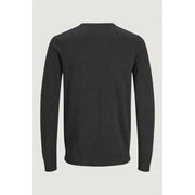 Jack and Jones Herren-Strickpullover aus grau melierter Baumwolle mit Rundhalsausschnitt, dunkelgrauer Melange-Struktur und gerippten Bündchen