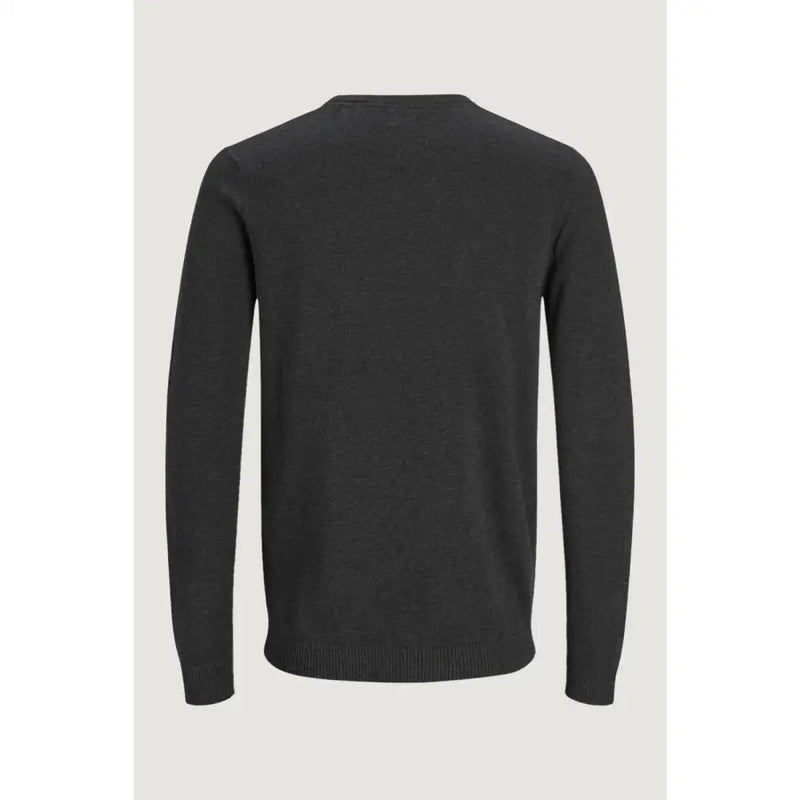 Jack and Jones Herren-Strickpullover aus grau melierter Baumwolle mit Rundhalsausschnitt, dunkelgrauer Melange-Struktur und gerippten Bündchen