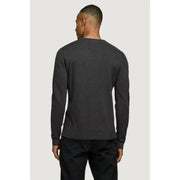 Jack and Jones Herren-Strickpullover aus grau meliertem Baumwollgewebe mit Rundhalsausschnitt, dunkelgrauem Strukturstrick und gerippten Bündchen