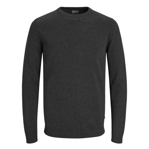 Jack and Jones Herren-Strickpullover aus grau meliertem Baumwollstrick mit Rundhalsausschnitt, melierter Struktur und gerippten Bündchen