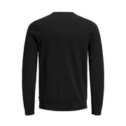 Jack & Jones Herren-Strickwaren, schwarzer, langer Rundhalspullover aus Baumwolle mit gerippten Bündchen und Saum