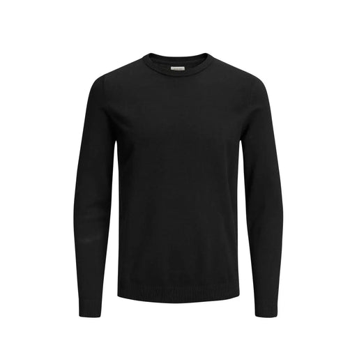 Black jack & jones men knitwear crewneck sweater with ribbed cuffs and hem made of cotton