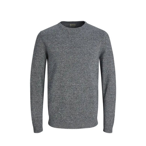Jack and Jones Herren-Strickwaren, melierter grauer Langarm-Rundhalspullover mit weicher Strickstruktur und gerippten Bündchen