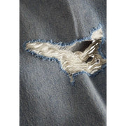 Ein Used-Look-Denim-Stoff mit verwaschenem Blau und ausgefransten Kanten bei Jack & Jones Herren-Jeans in Hellblau mit Rissen aus Baumwolle und Elastan.