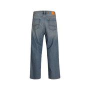 Back view of jack and jones men light blue ripped jeans in cotton elastane with straight-leg and classic pockets