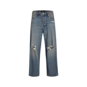 High-rise wide-leg jack and jones men light blue ripped jeans in cotton elastane with faded blue wash and knee distressing