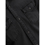 Black denim shirt by jack & jones with buttoned chest pockets and front placket for men