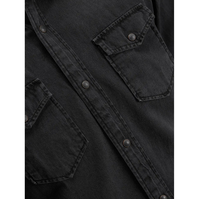 Black denim shirt by jack & jones with buttoned chest pockets and front placket for men