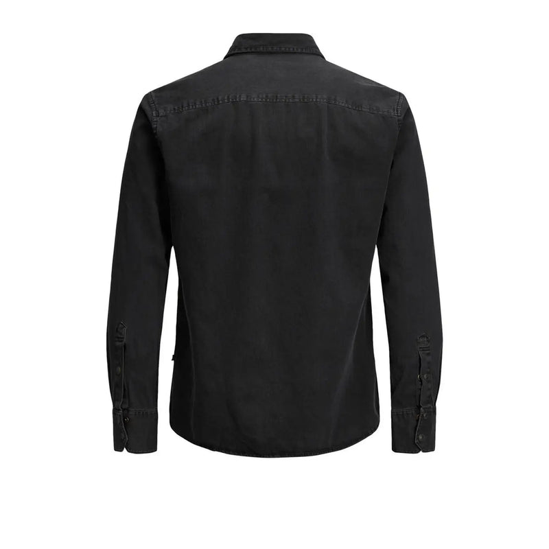 Black denim long-sleeved shirt with buttoned cuffs and collar by Jack Jones for men