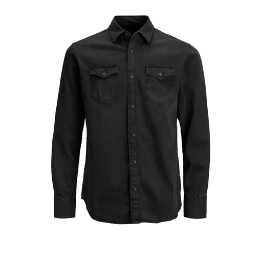 Schwarzes Jeanshemd mit Knopfleiste, zwei Brusttaschen und klassischem Kragen von Jack & Jones Herrenhemd