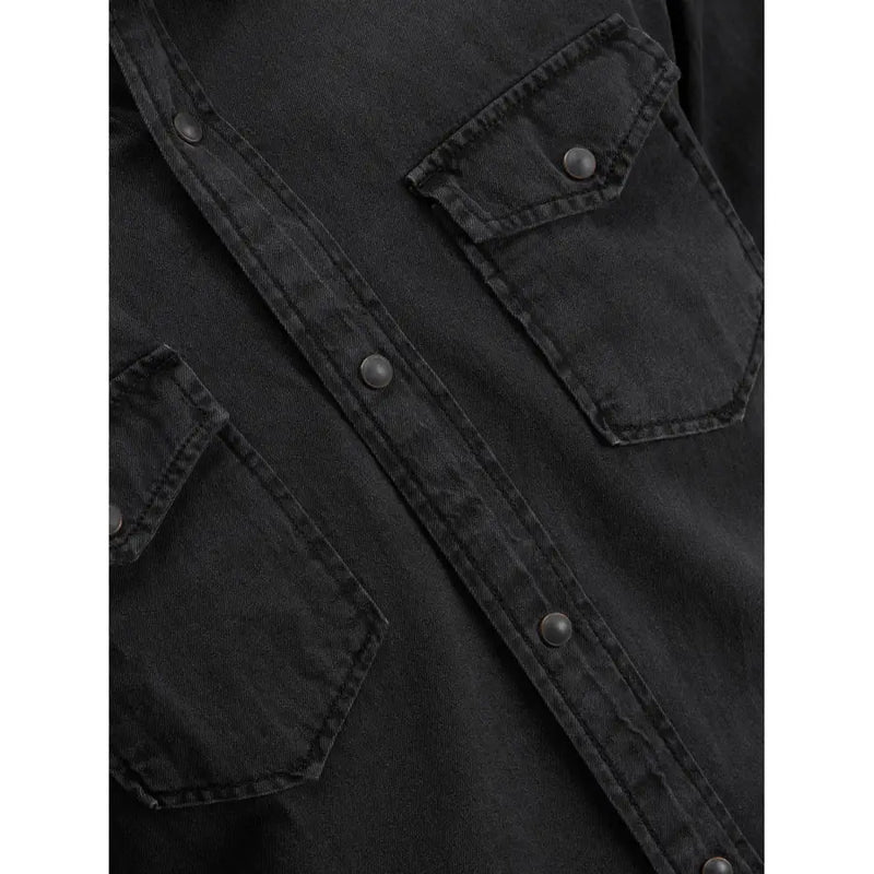 Schwarzes Jeanshemd von Jack & Jones mit geknöpften Brusttaschen und Knopfleiste für Herren