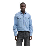 Hellblaues Jeanshemd von Jack Jones mit zwei Brusttaschen und silberfarbenen Knöpfen für Herren