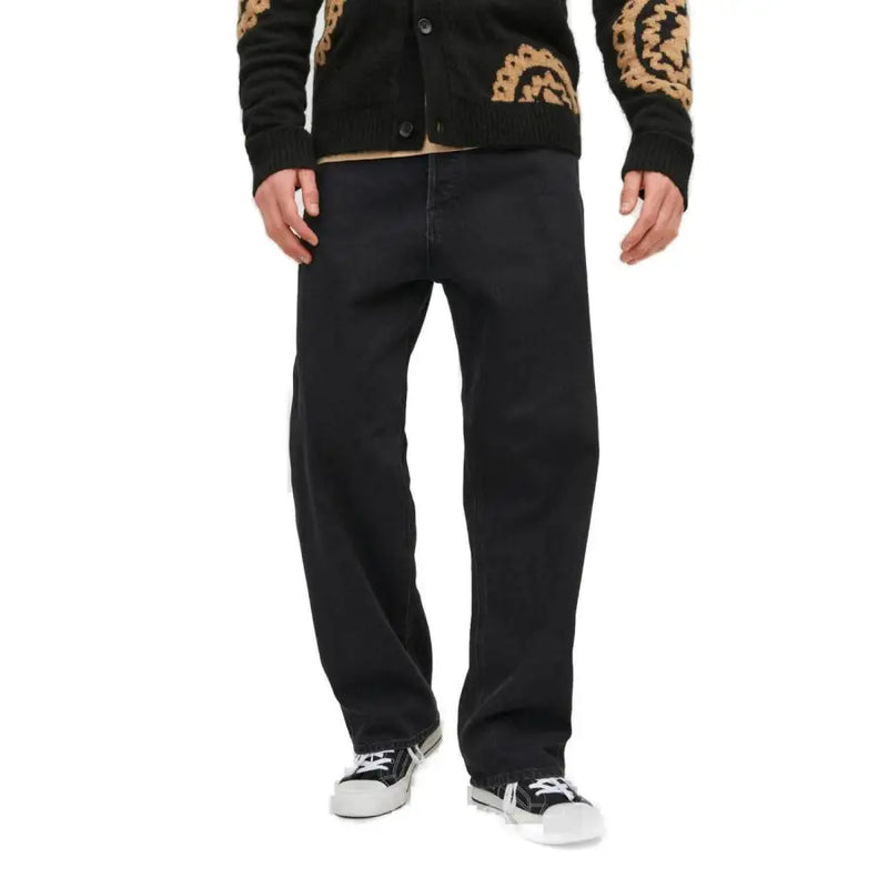 Jack & Jones Schwarze Herren-Jeans aus Baumwollmischgewebe mit weitem Bein und lockerer Passform für Frühling und Sommer