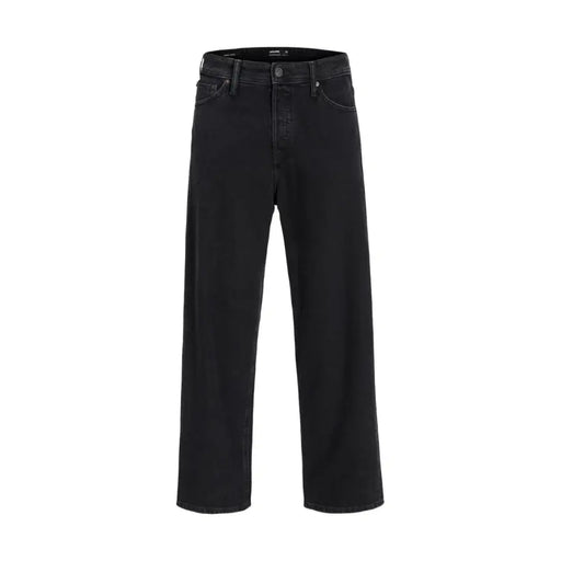 Jack & Jones Schwarze Herren-Jeans aus Baumwollmischgewebe mit weitem Bein, geradem Schnitt und klassischem Fünf-Taschen-Design.