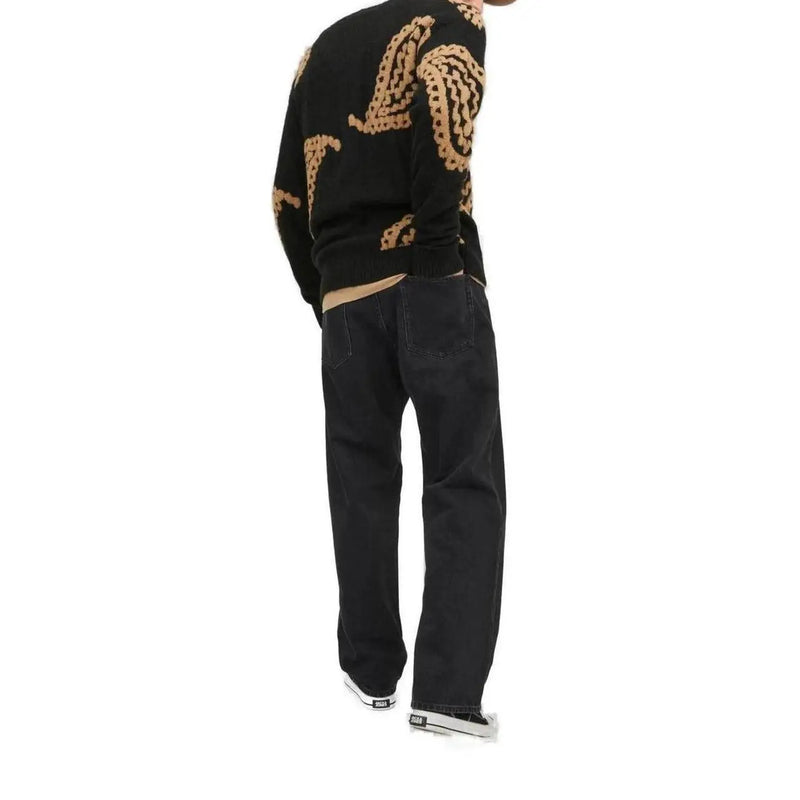 Jack & jones men’s black knit sweater with tan paisley pattern in cotton blend for spring summer wear