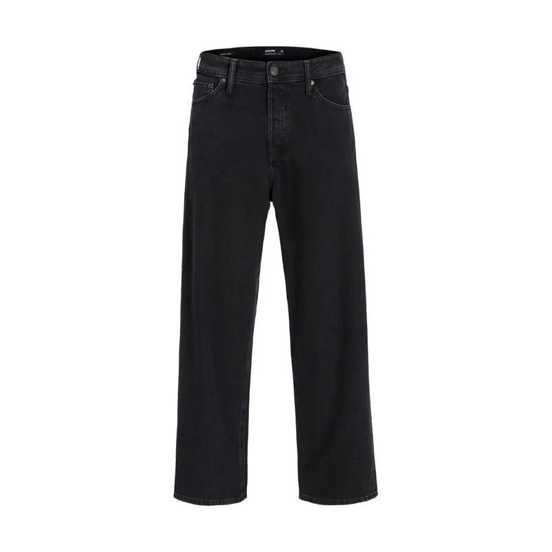 Jack & Jones men’s black wide-leg denim jeans with straight cut and classic five-pocket design in cotton blend