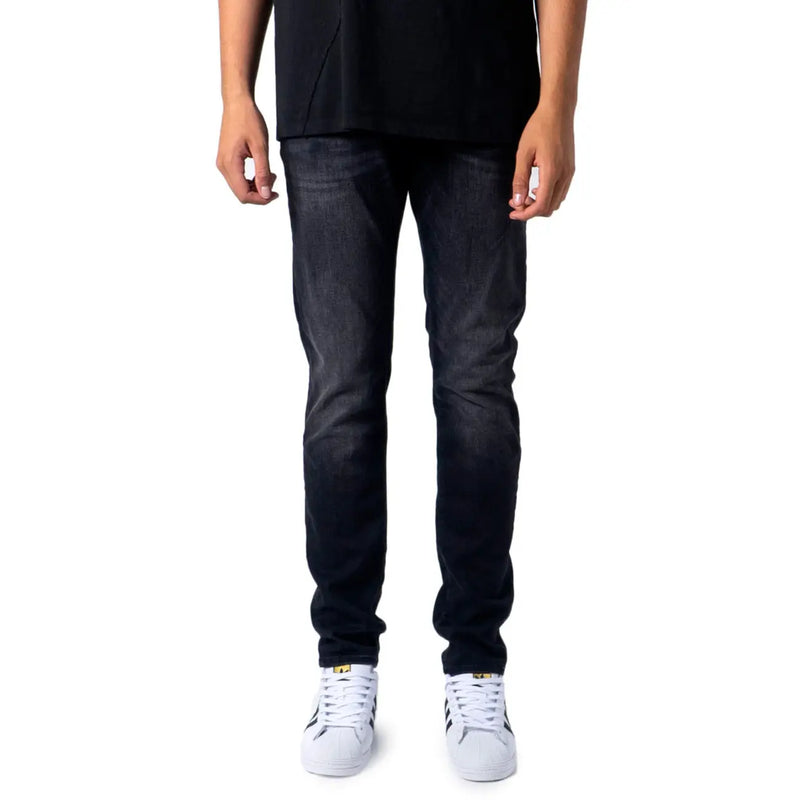 Jack and jones men’s black slim-fit denim jeans with faded wash and subtle whiskering for fall winter wear