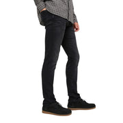 Jack and Jones men’s black slim fit denim jeans with subtle faded wash and classic five pocket design for fall winter
