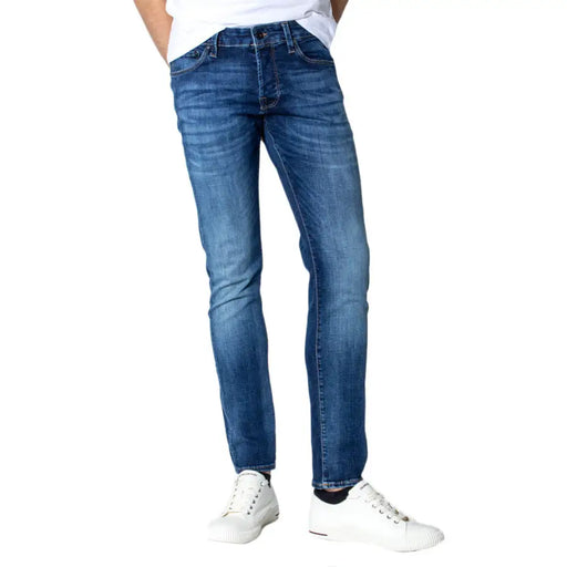 Jack & Jones Herren-Jeans aus blauem Slim-Fit-Denim mit verwaschener Optik und praktischen Taschen