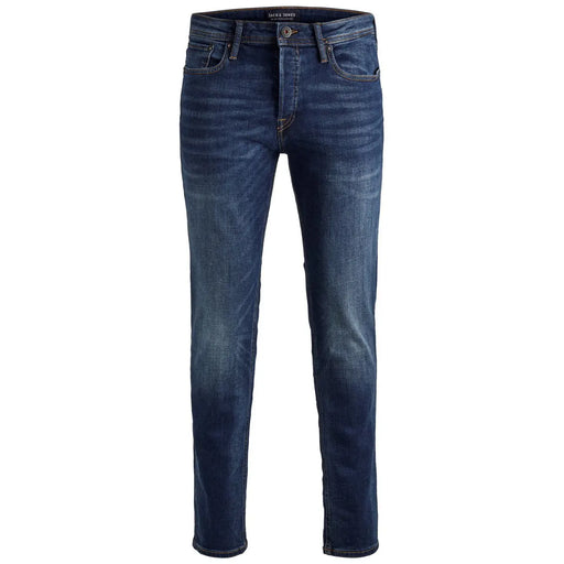 Jack & Jones men’s blue denim slim fit jeans with subtle fading for a worn-out effect and stylish look