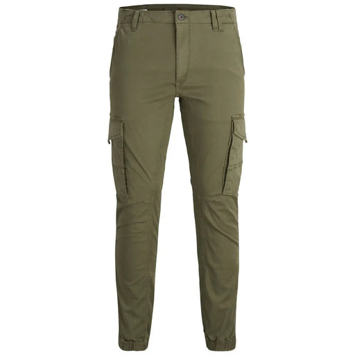 Jack & Jones men’s olive green cargo pants with multiple pockets and button closure for casual wear