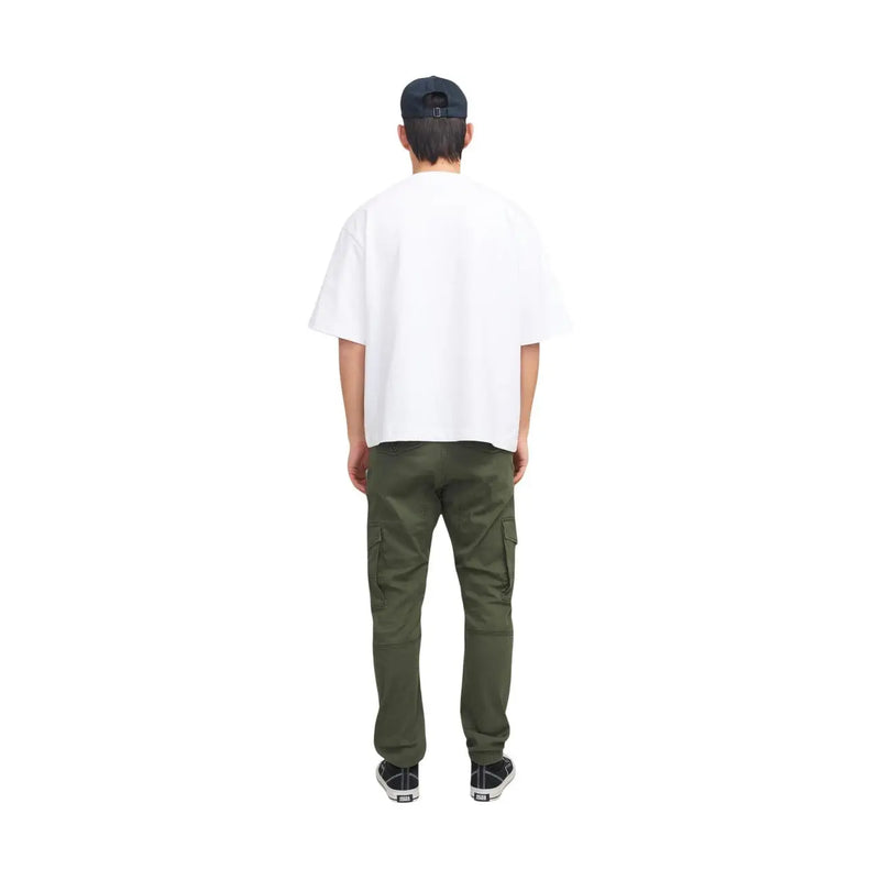 Olive green cargo pants by jack & jones featuring multiple pockets and a relaxed fit for casual wear