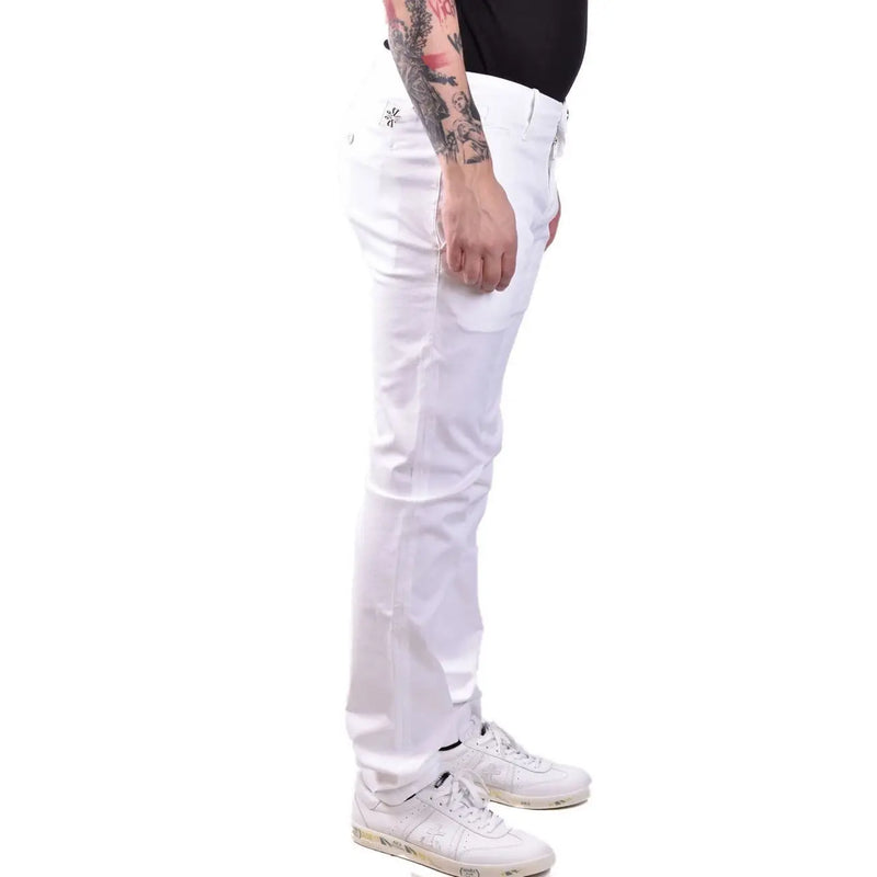 Jacob Cohen men cotton trousers white slim fit with subtle stitching in white denim fabric for a modern look