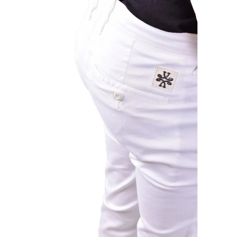 Back side of jacob cohen men cotton white denim jeans featuring a subtle embroidered logo patch on the pocket