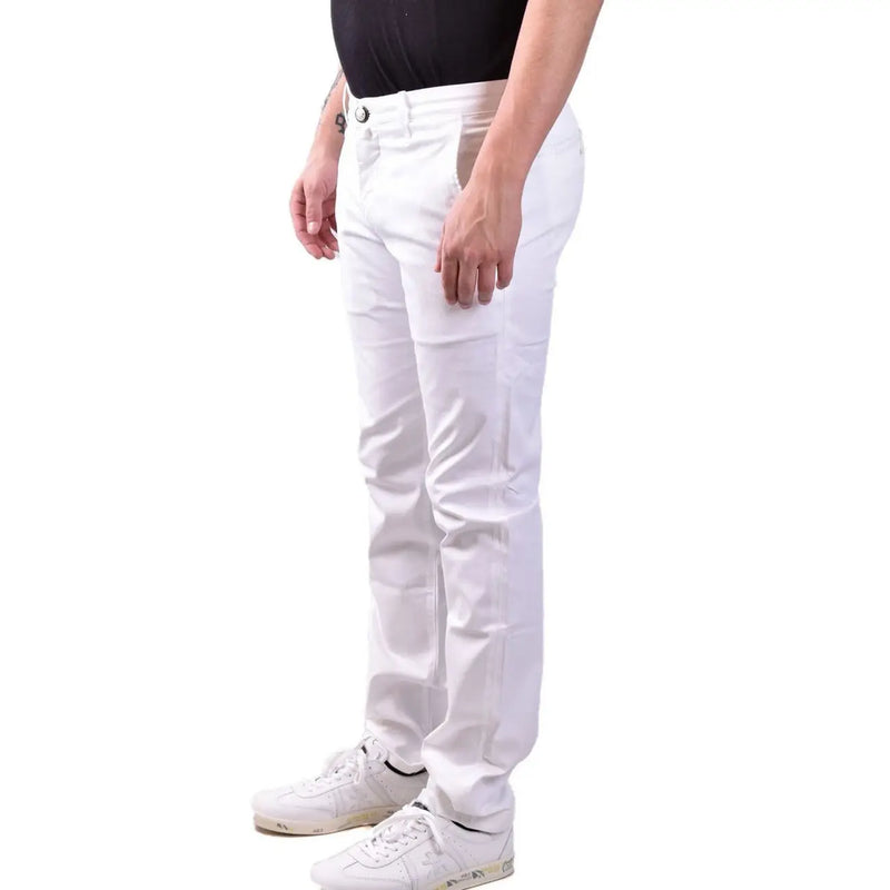 White slim-fit cotton trousers by Jacob Cohen featuring a clean modern design with subtle creases