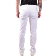 White slim-fit jacob cohen men cotton trousers with textured fabric and embroidered logo on back pocket shown from back side